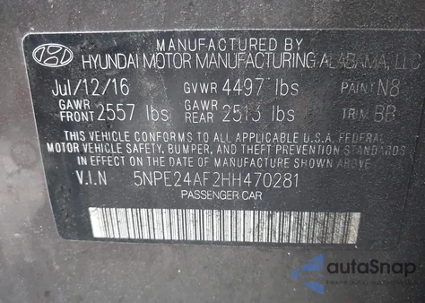 2017 Hyundai Sonata Se from USA, damaged, VIN 5NPE24AF2HH470281